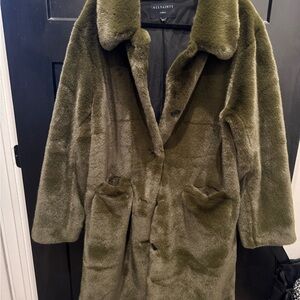 All Saints Sora Khaki Green Faux Fur Coat NWOT